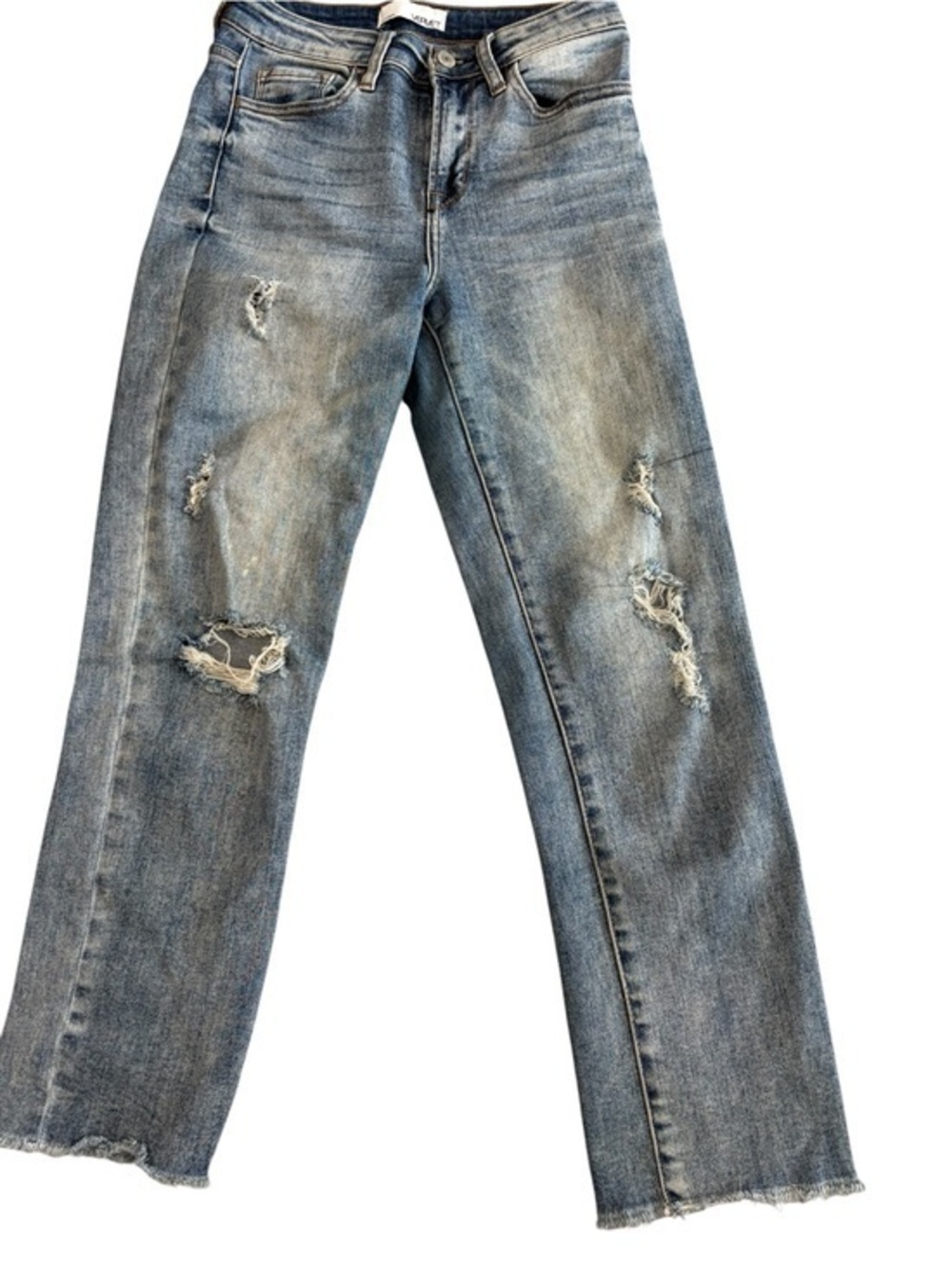 Straight-Leg Distressed Women's Jeans - Light Blue